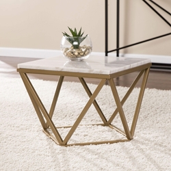 Marklin Marble Accent Table - Midcentury Modern Style - Champagne w/ Ivory Marble