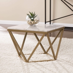 Marklin Marble Accent Table - Midcentury Modern Style - Champagne w/ Ivory Marble