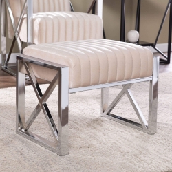 Ellison Velveteen Ottoman – Champagne w/ Chrome