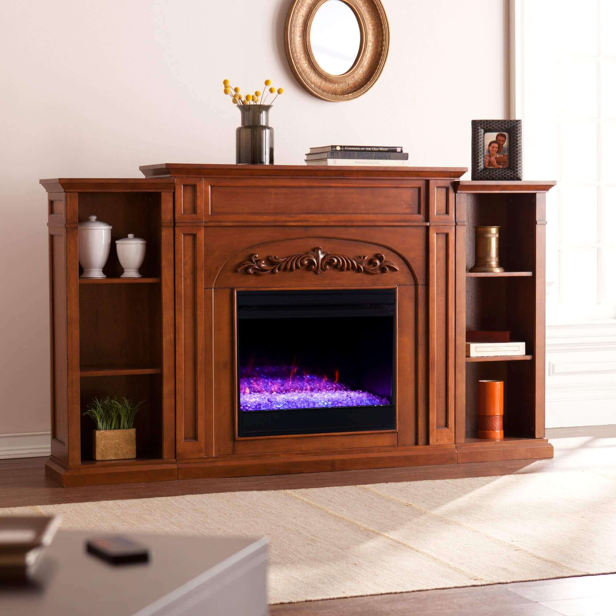 Chantilly Color Changing Fireplace with Bookcases