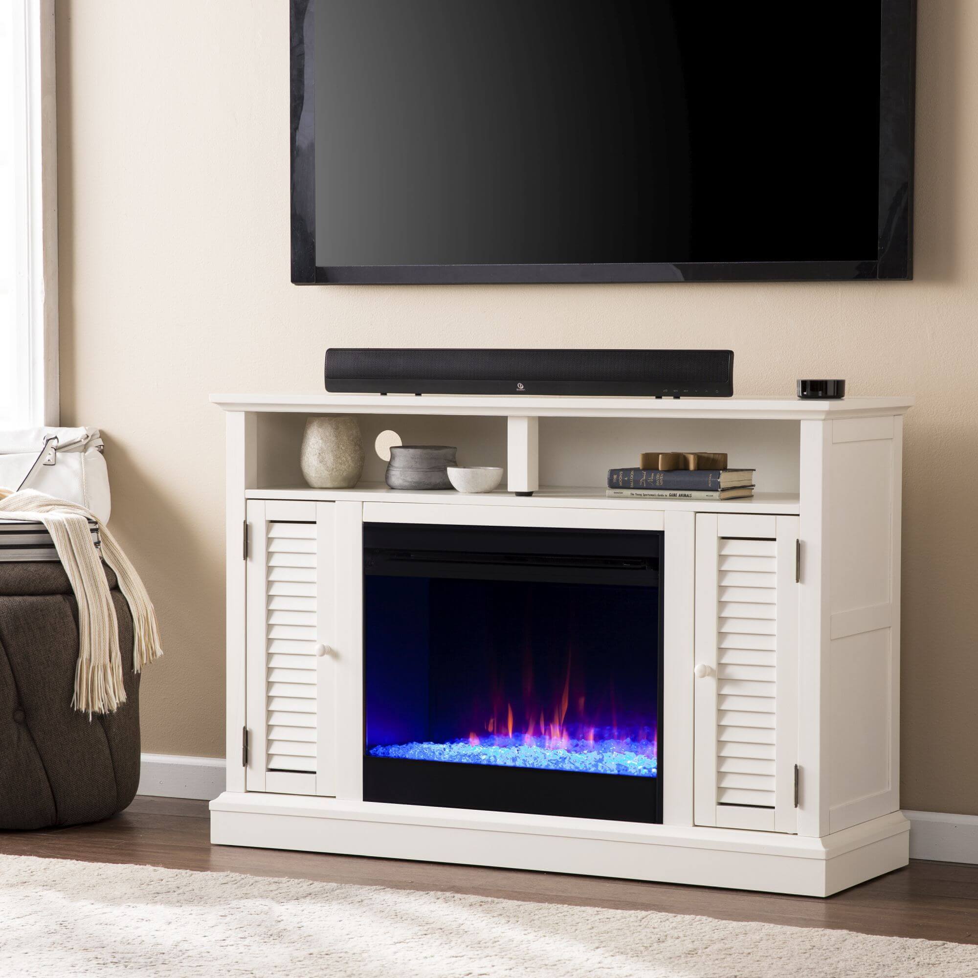 Antebellum Color Changing Media Fireplace with Storage