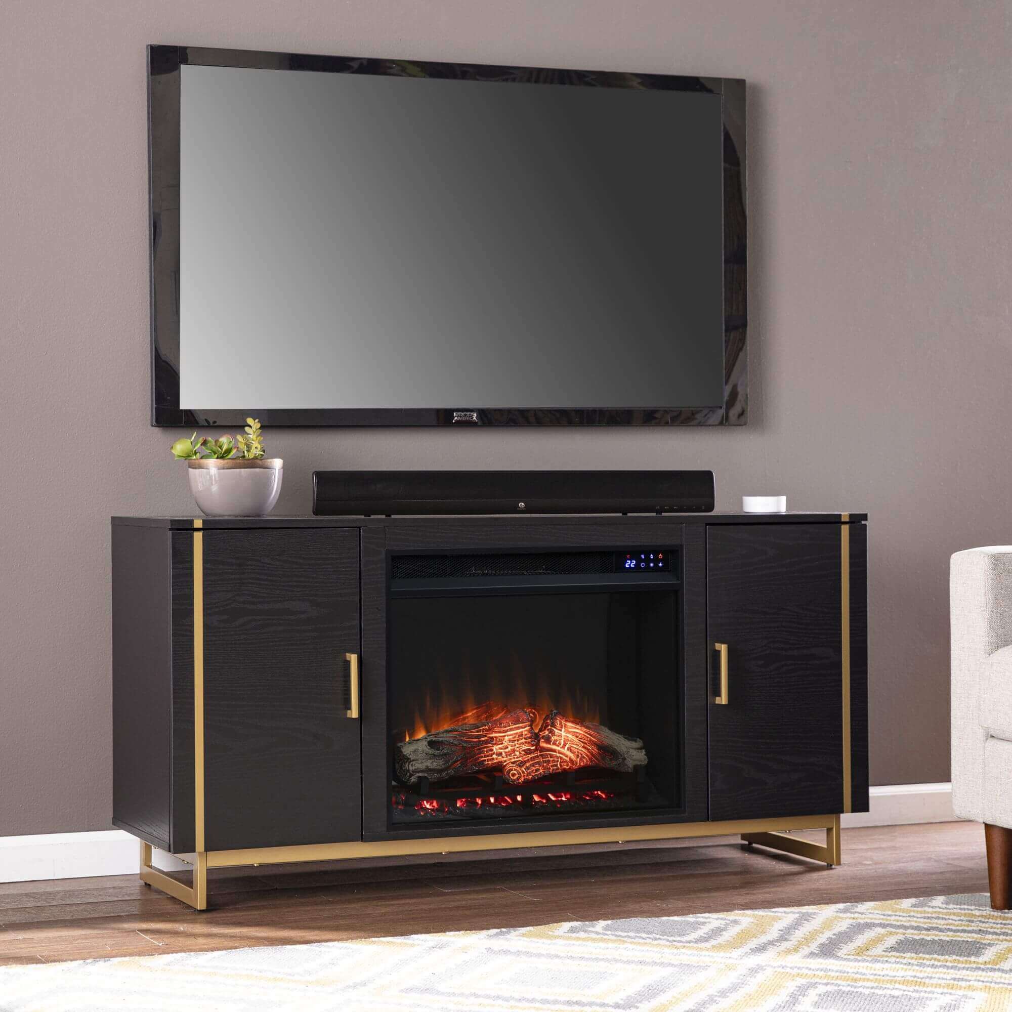 Biddenham Touch Screen Electric Fireplace Console with Media Storage