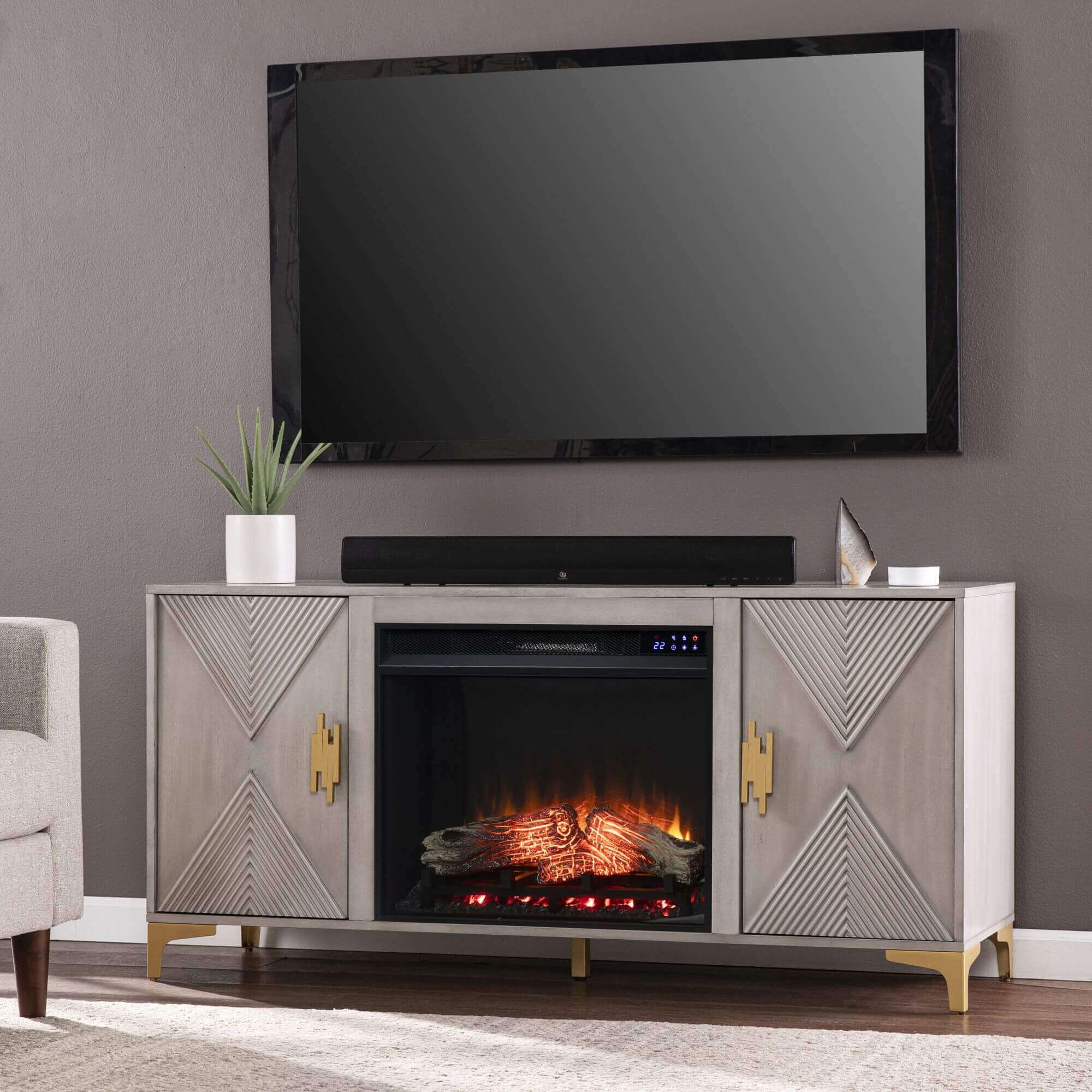 Lantara Touch Screen Electric Fireplace with Media Storage