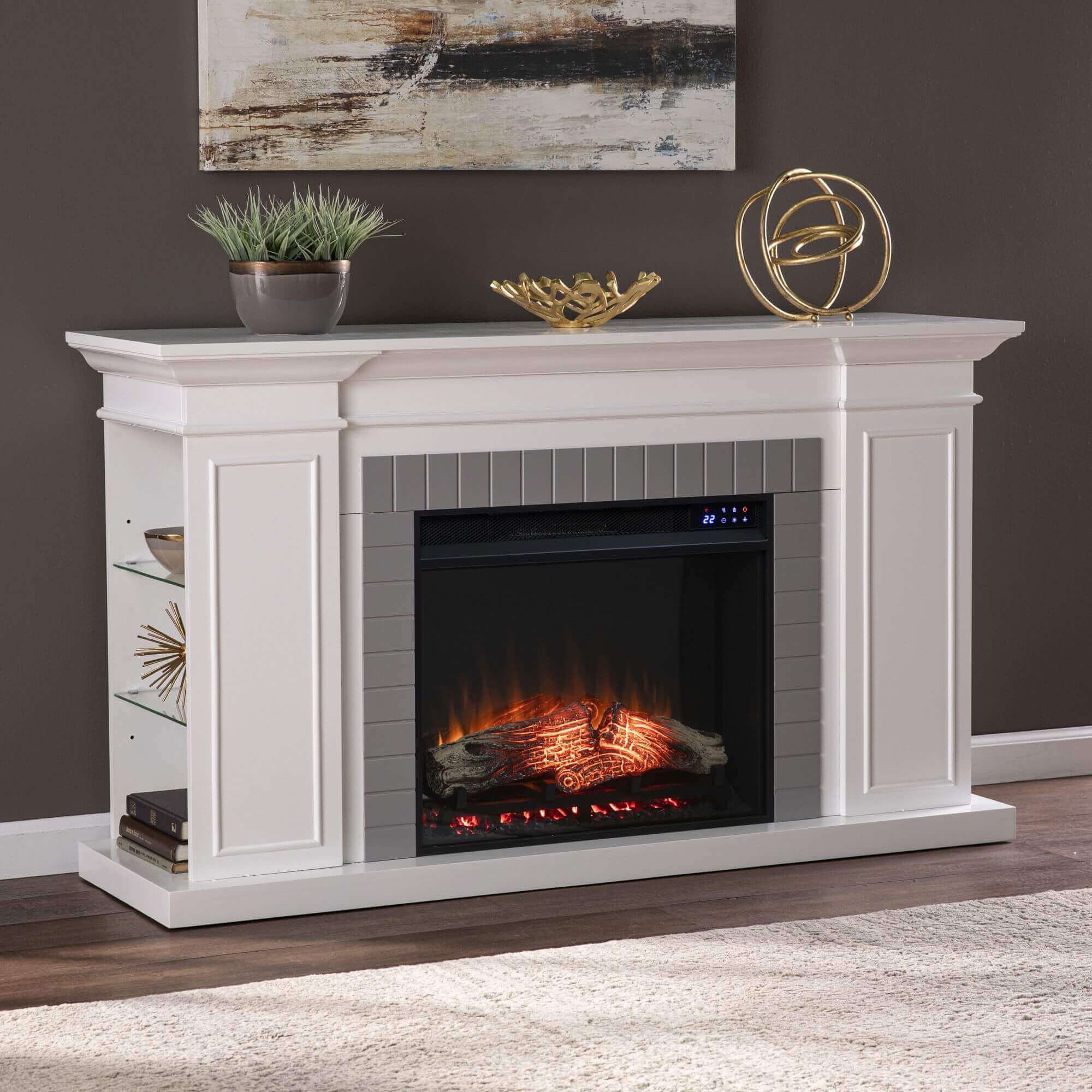 Rylana Bookcase Electric Fireplace with Touch Screen Control Panel