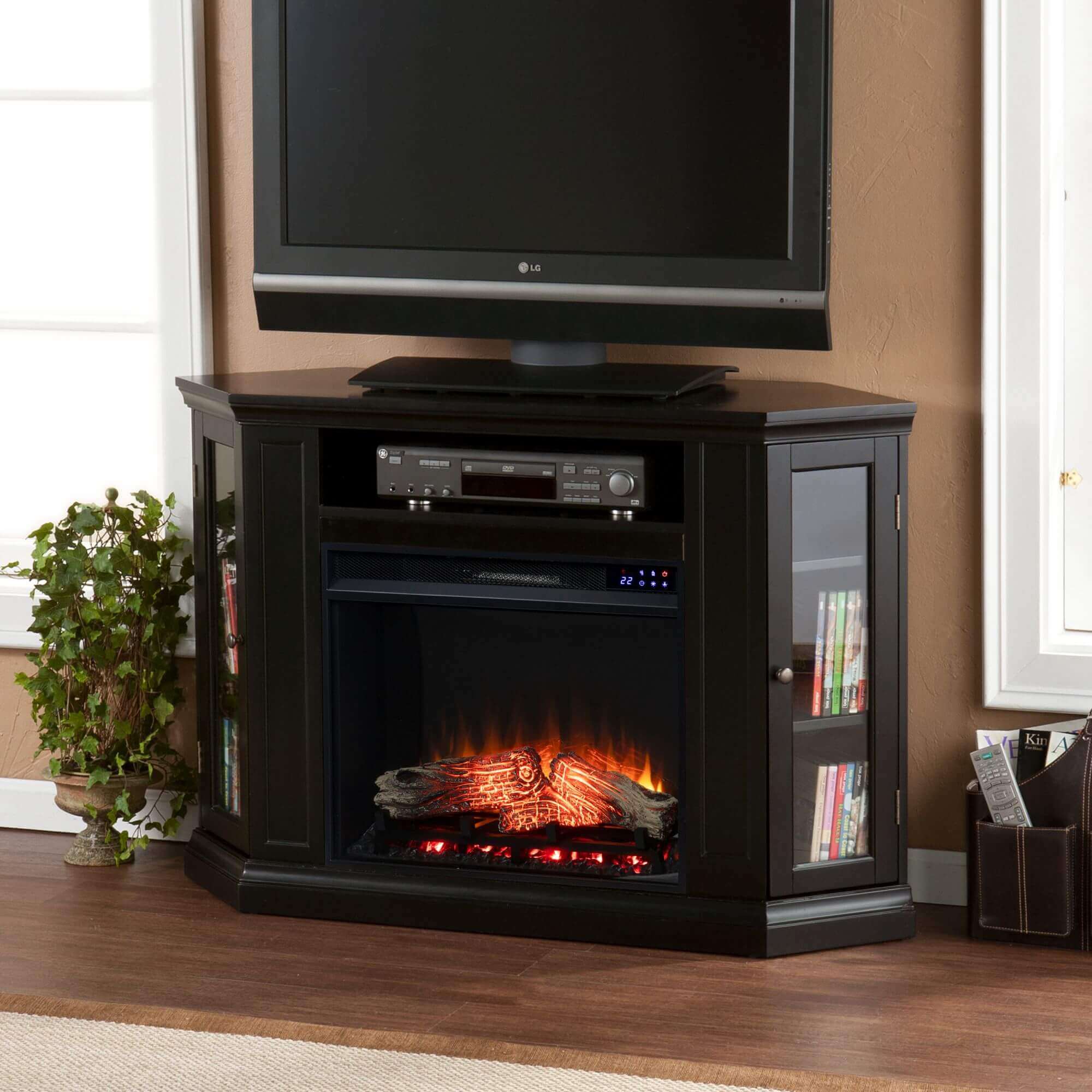 Claremont Electric Corner Touch Screen Fireplace with Storage - Black