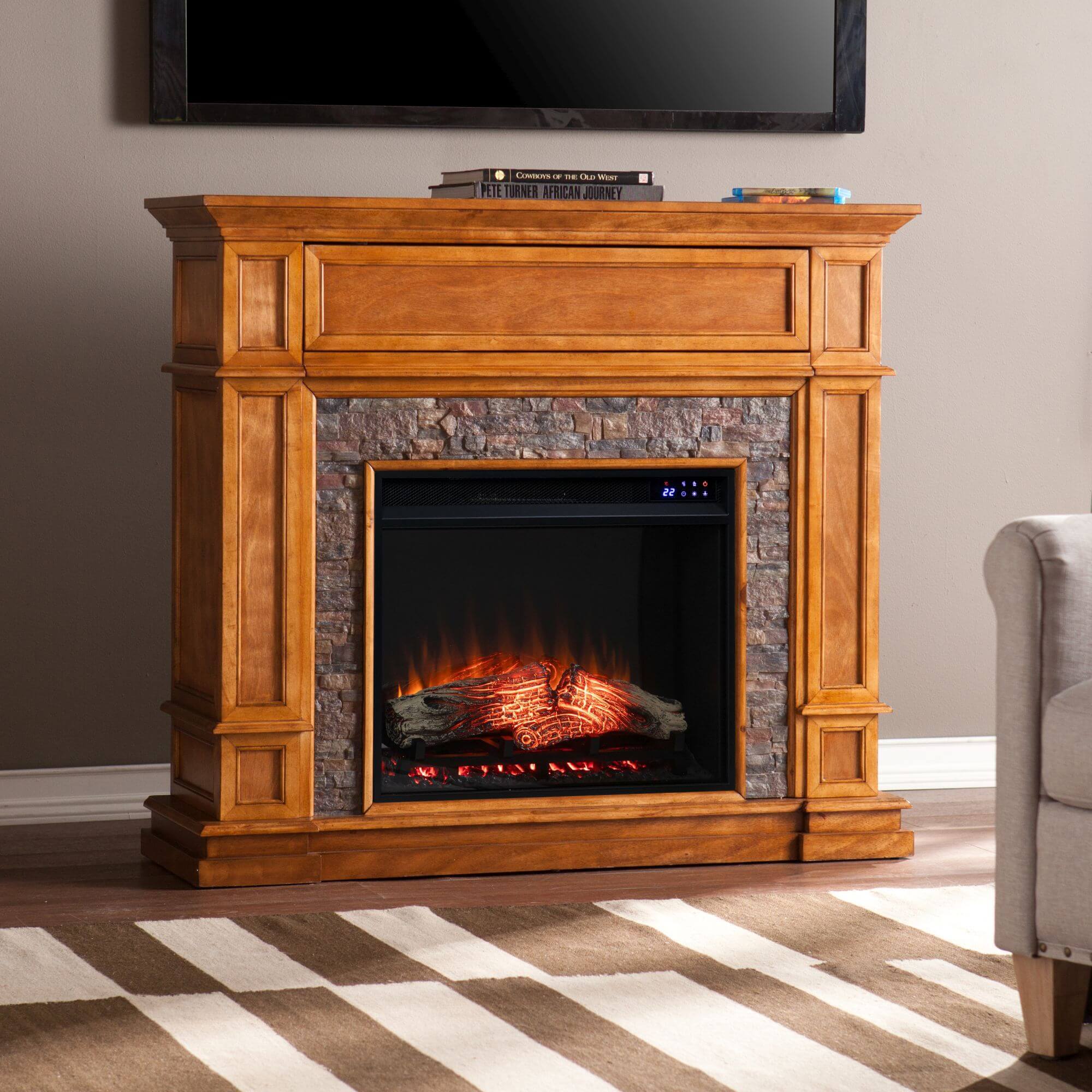 Belleview Touch Screen Electric Fireplace with Faux Stone