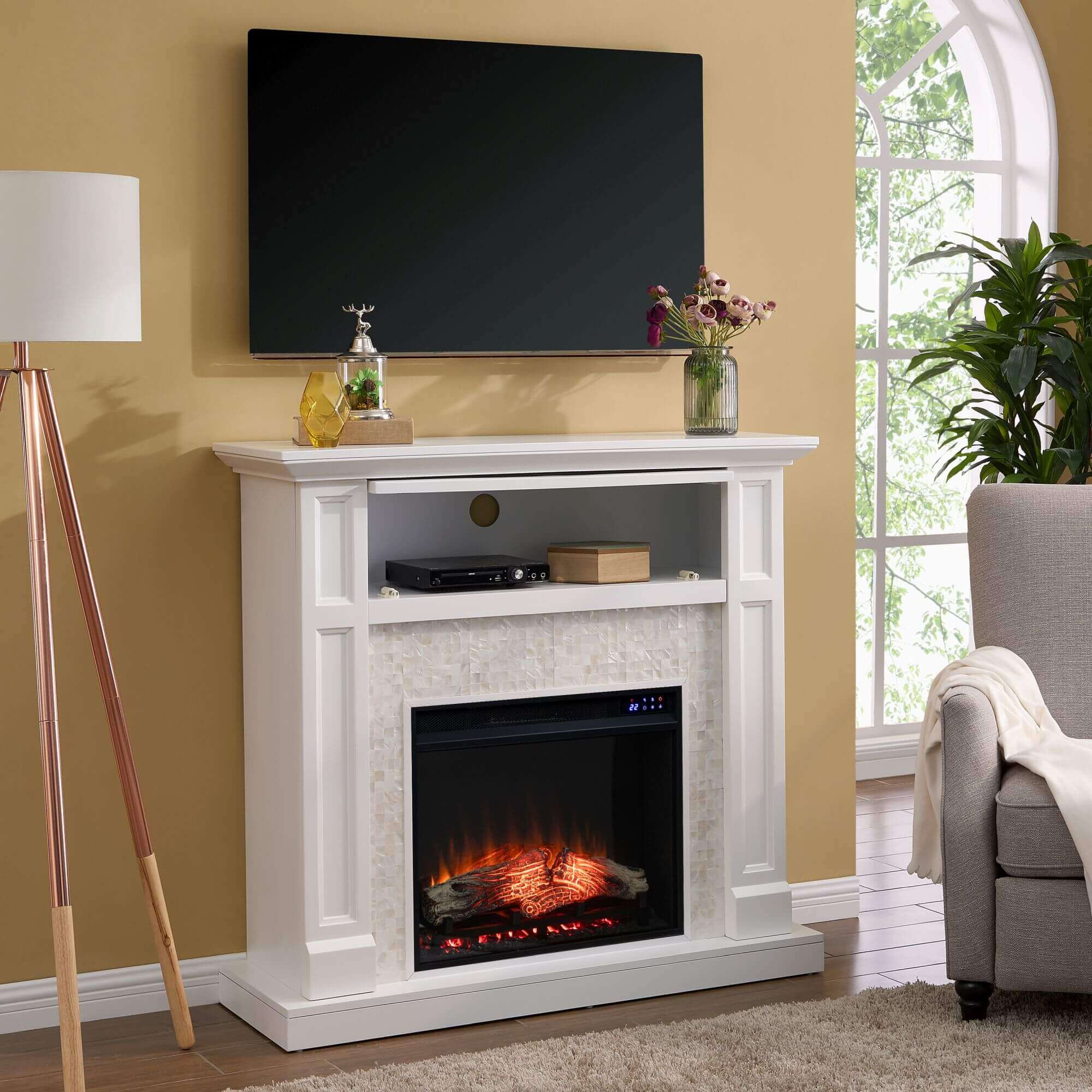 Nobleman Touch Screen Electric Media Fireplace with Tile Surround