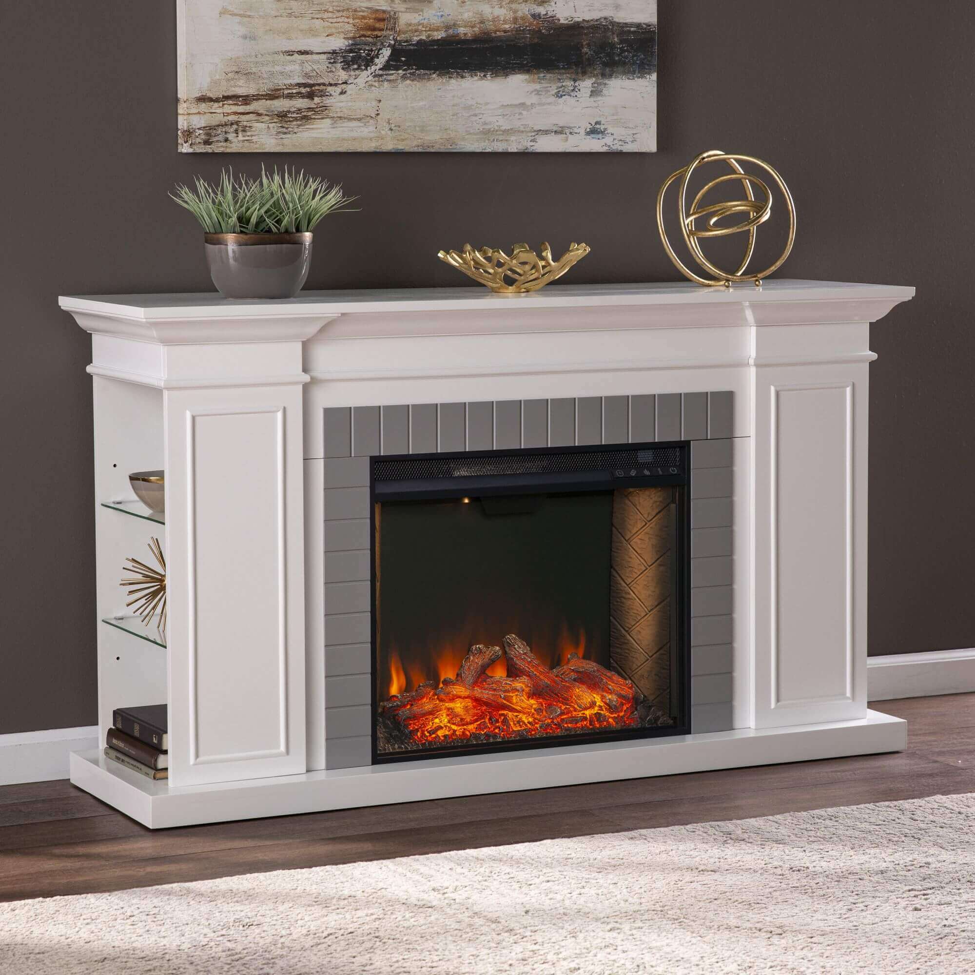 Rylana Smart Fireplace with Bookcase