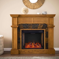 Cartwright Corner Convertible Smart Fireplace with Faux Stone Surround