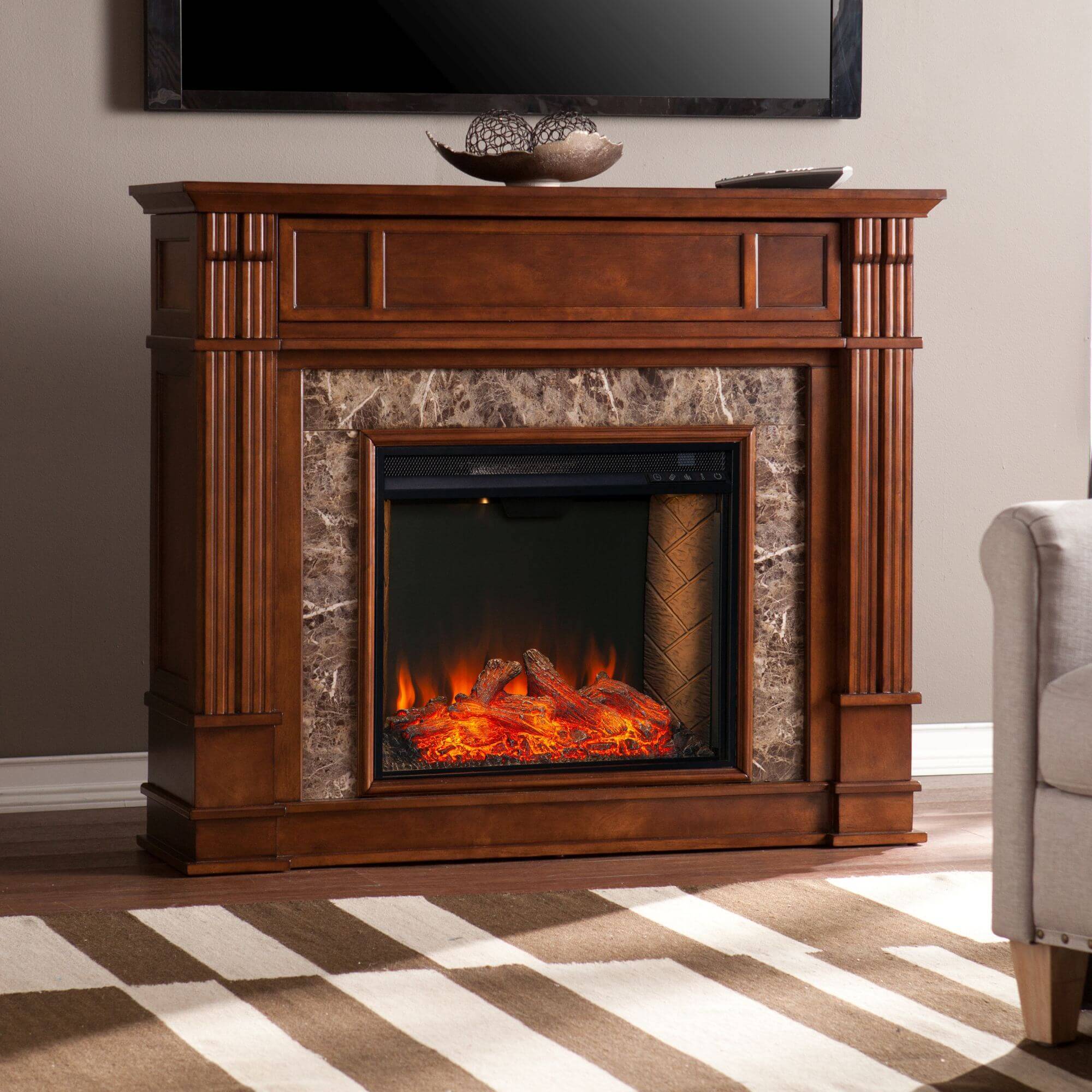 Highgate Electric Smart Media Fireplace – Whiskey Maple