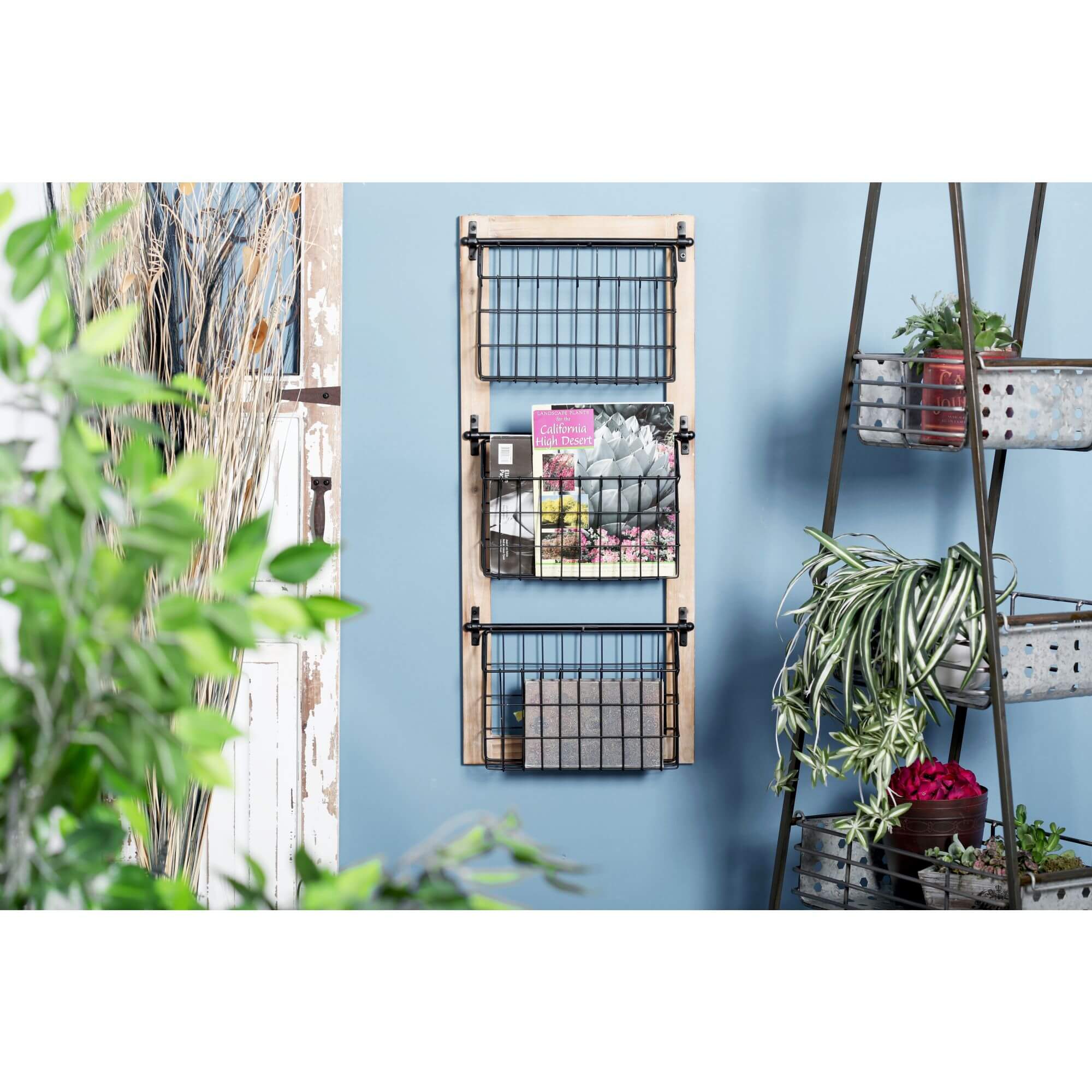 Iron Farmhouse Magazine Rack Holder 3 Hook