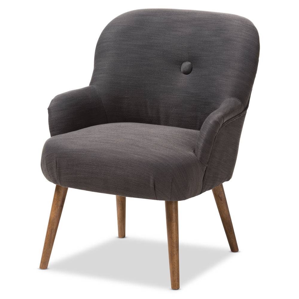 Baxton Studio Linnea Mid-Century Modern Grey Fabric Upholstered Walnut Finished Wood Lounge Chair