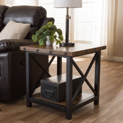 Baxton Studio Herzen Rustic Industrial Style Antique Black Textured Finished Metal Distressed Wood Occasional End Table