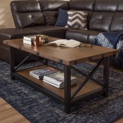 Baxton Studio Herzen Rustic Industrial Style Antique Black Textured Finished Metal Distressed Wood Occasional Cocktail Coffee Table