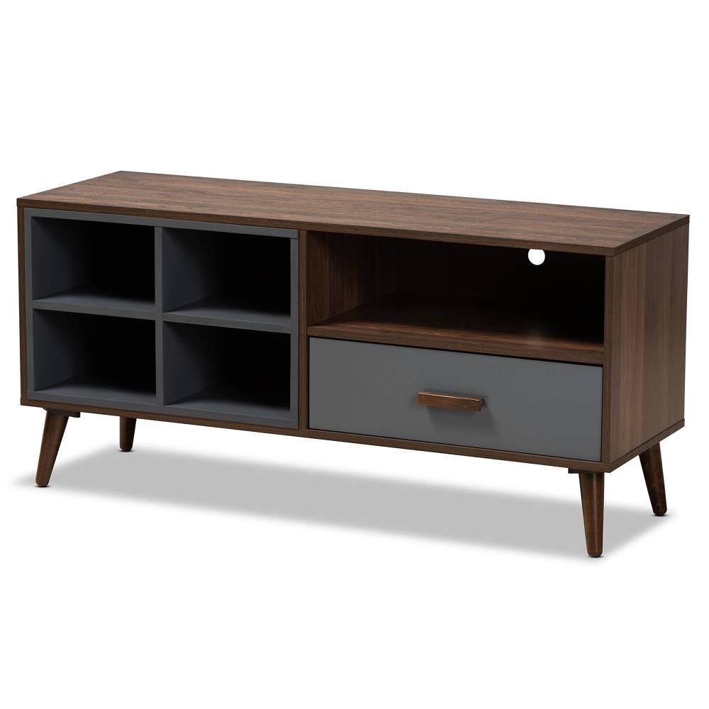 Baxton Studio Garrick Modern and Contemporary Two-Tone Grey and Walnut Brown Finished Wood 1-Drawer TV Stand