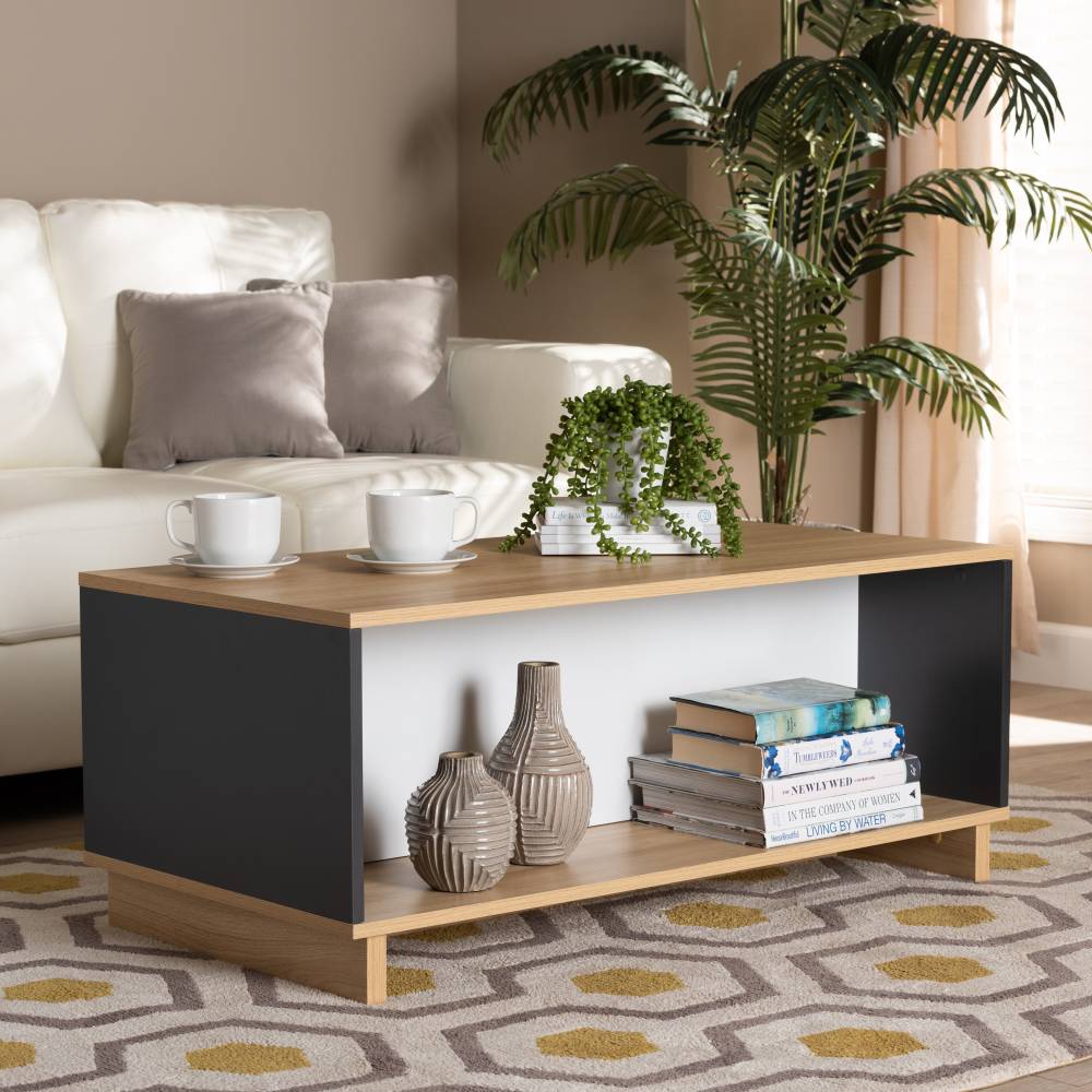 Baxton Studio Marigold Modern and Contemporary Multicolor Oak Brown and Grey Finished Wood Storage Coffee Table