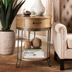 Baxton Studio Kellyn Vintage Rustic Industrial Oak Brown Finished Wood and Black Finished Metal 1-Drawer End Table