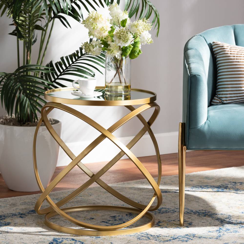 Baxton Studio Desma Glam and Luxe Gold Finished Metal and Mirrored Glass End Table