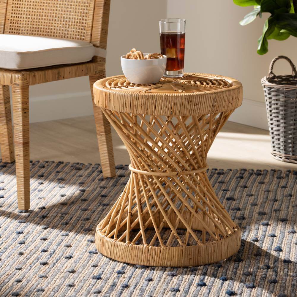 Baxton Studio Seville Modern and Contemporary Natural Finished Rattan End Table