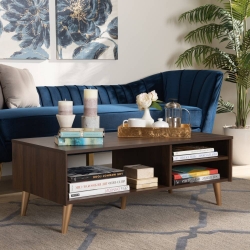 Baxton Studio Landen Mid-Century Modern Walnut Brown and Gold Finished Wood Coffee Table