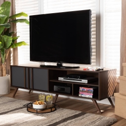 Baxton Studio Naoki Modern and Contemporary Two-Tone Grey and Walnut Finished Wood 2-Door TV Stand