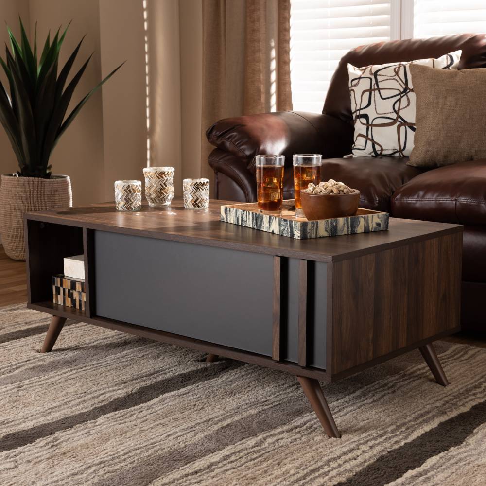 Baxton Studio Naoki Modern and Contemporary Two-Tone Grey and Walnut Finished Wood 1-Drawer Coffee Table
