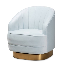 Baxton Studio Fiore Glam and Luxe Light Blue Velvet Fabric Upholstered Brushed Gold Finished Swivel Accent Chair