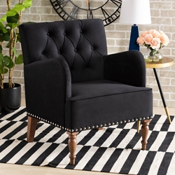Baxton Studio Eri Contemporary Glam and Luxe Black Velvet Upholstered and Walnut Brown Finished Wood Armchair
