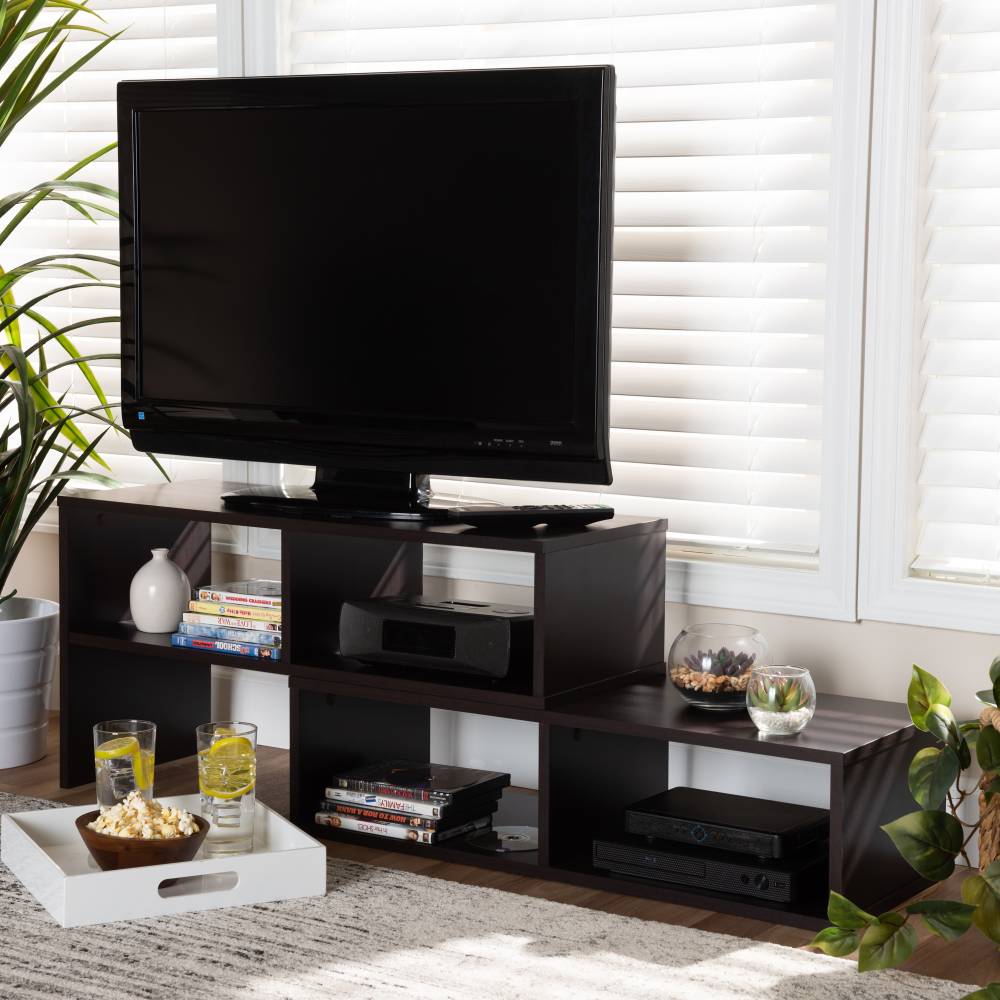 Baxton Studio Andor Modern and Contemporary Dark Brown Finished Adjustable 2-Piece Wood TV Stand