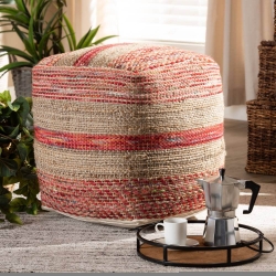 Baxton Studio Caiman Moroccan Inspired Multicolored Handwoven Hemp Pouf Ottoman
