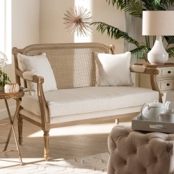 Baxton Studio Clemence French Provincial Ivory Fabric Upholstered Whitewashed Wood Loveseat