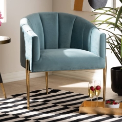 Baxton Studio Clarisse Glam and Luxe Light Blue Velvet Fabric Upholstered Gold Finished Accent Chair