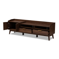 Baxton Studio Lena Mid-Century Modern Walnut Brown Finished 2-Drawer Wood TV Stand