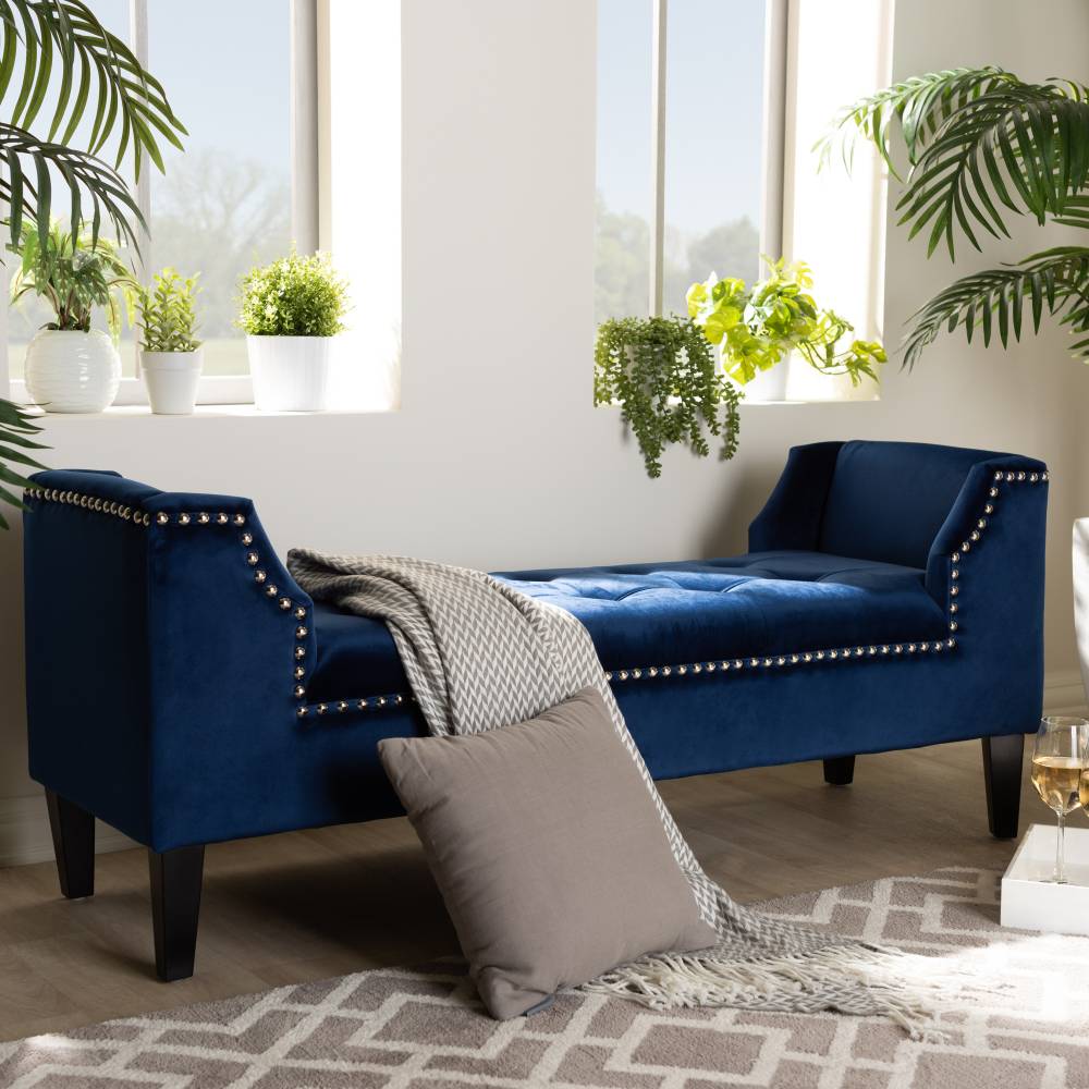 Baxton Studio Perret Modern and Contemporary Royal Blue Velvet Fabric Upholstered Espresso Finished Wood Bench