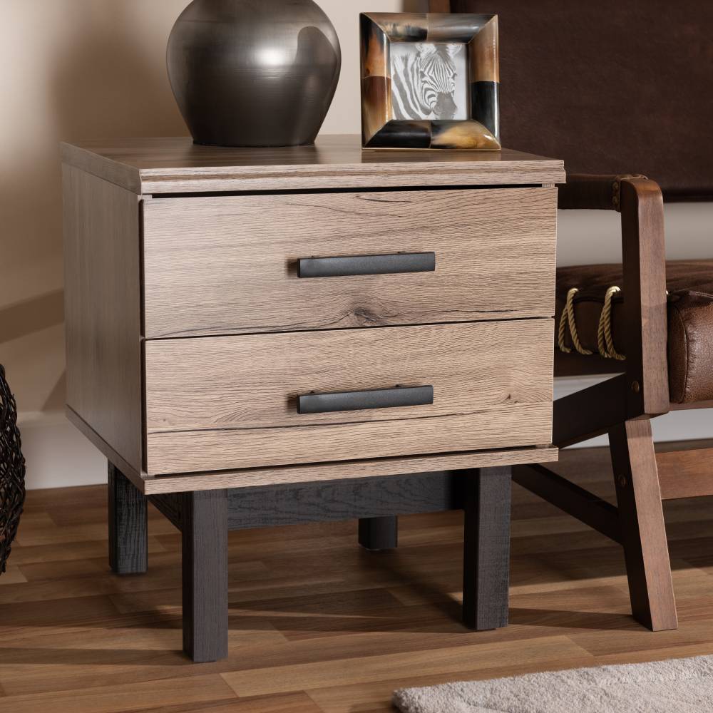 Baxton Studio Arend Modern and Contemporary Two-Tone Oak Brown and Ebony Wood 2-Drawer End Table