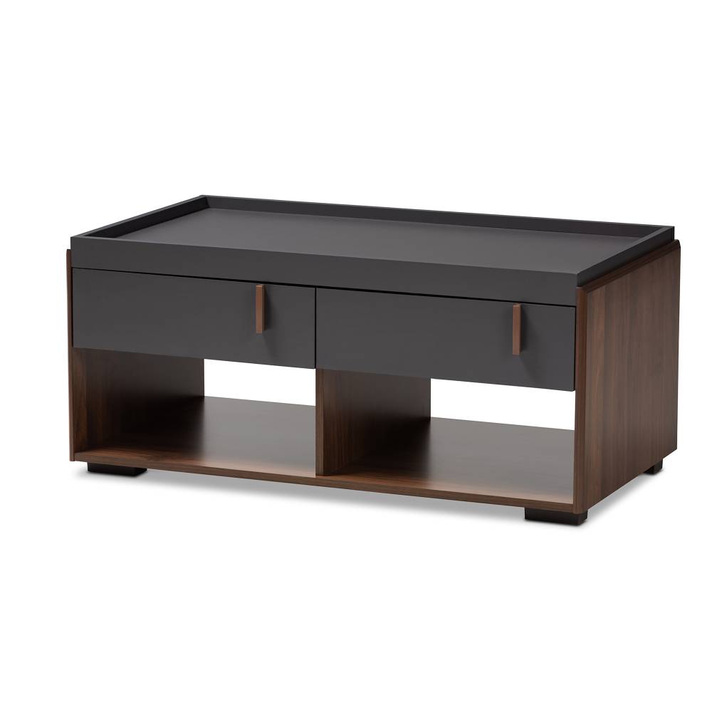 Baxton Studio Rikke Modern and Contemporary Two-Tone Gray and Walnut Finished Wood 2-Drawer Coffee Table
