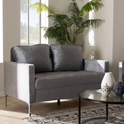 Baxton Studio Clara Modern and Contemporary Grey Velvet Fabric Upholstered 2-Seater Loveseat