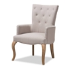 Baxton Studio Clotille French Provincial Beige Fabric Upholstered Whitewashed Oak Lounge Chair