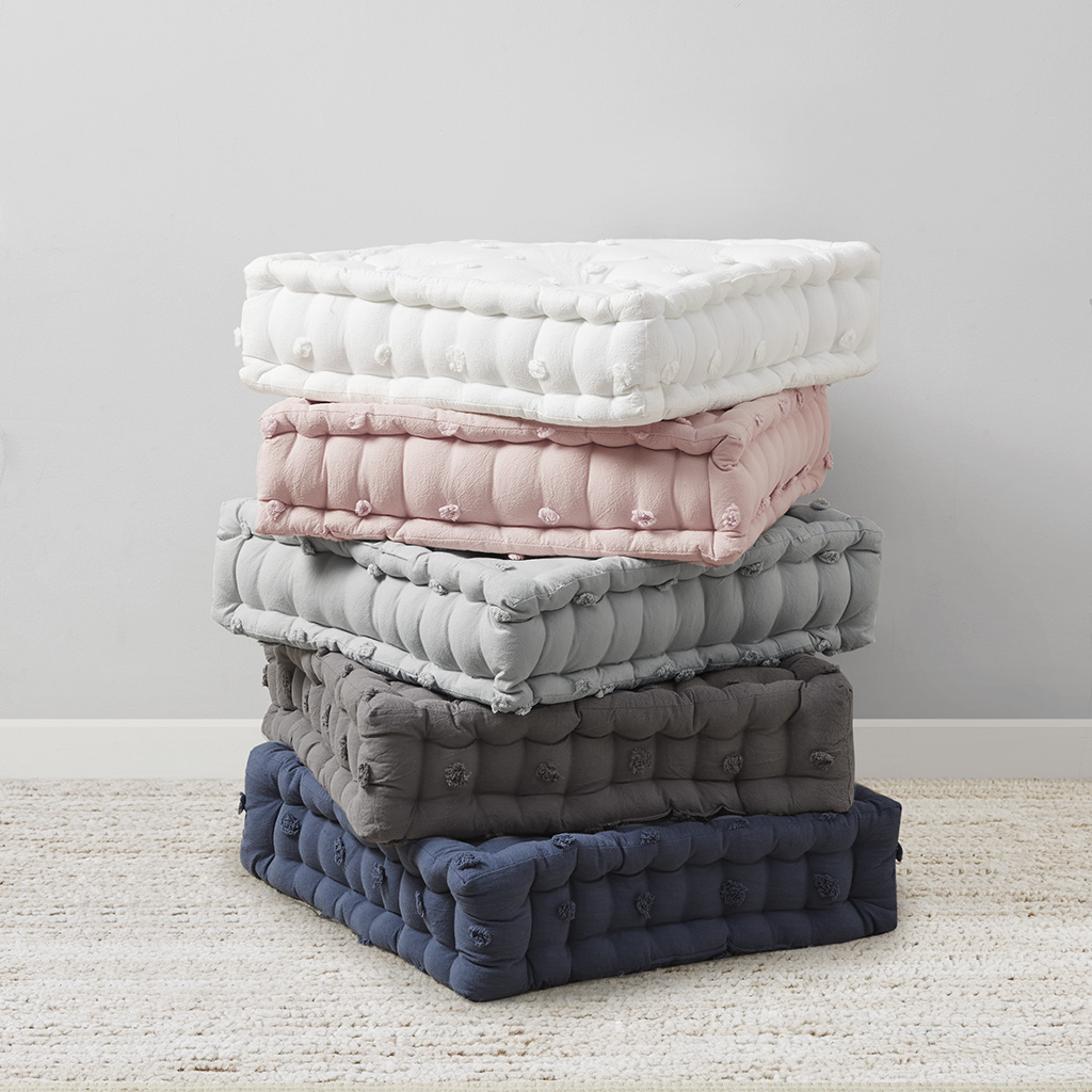 Brooklyn Cotton Jacquard Pom Pom Square Floor Pillow Cushion