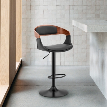 Benson Adjustable Faux Leather and Walnut Wood Bar Stool