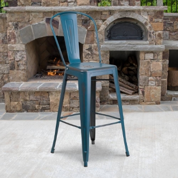 Distressed Blue Metal Stool