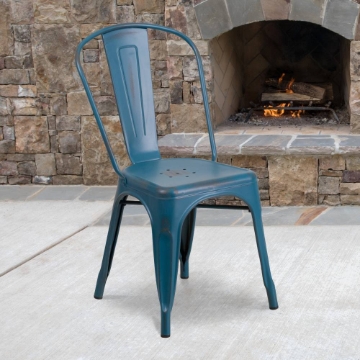 Distressed Blue Metal Chair