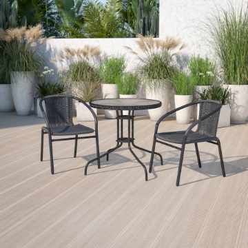 28RD Black Table Set w/Rattan