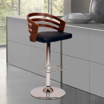 Adele Swivel Barstool In Cream PU/ Walnut Veneer and Chrome Base