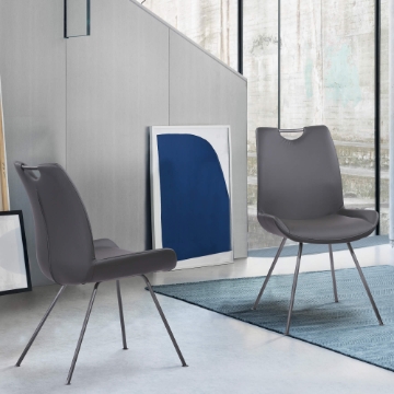 Coronado Contemporary Dining Chair in Gray Powder Coated Finish and Pewter Fabric - Set of 2