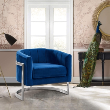Kamila Contemporary Accent Chair in Green Velvet and Brushed Stainless Steel Finish