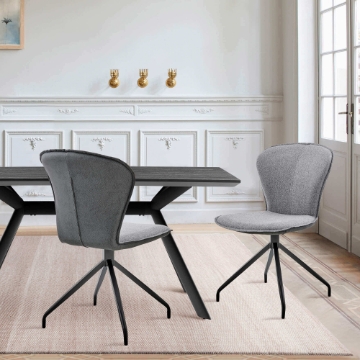 Petrie Dining Room Accent Chair in Gray Fabric and Faux Leather with Black Finish - Set of 2