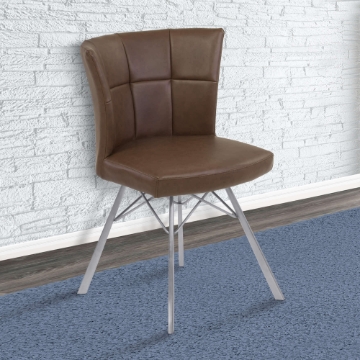 Spago Contemporary Dining Chair in Vintage Coffee Faux Leather with Brushed Stainless Steel Finish - Set of 2