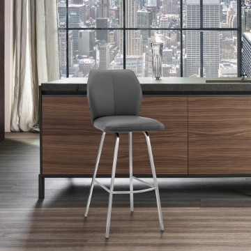 Tandy Gray Faux Leather and Brushed Stainless Steel 30