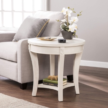 Laverley Traditional Round End Table – Whitewash